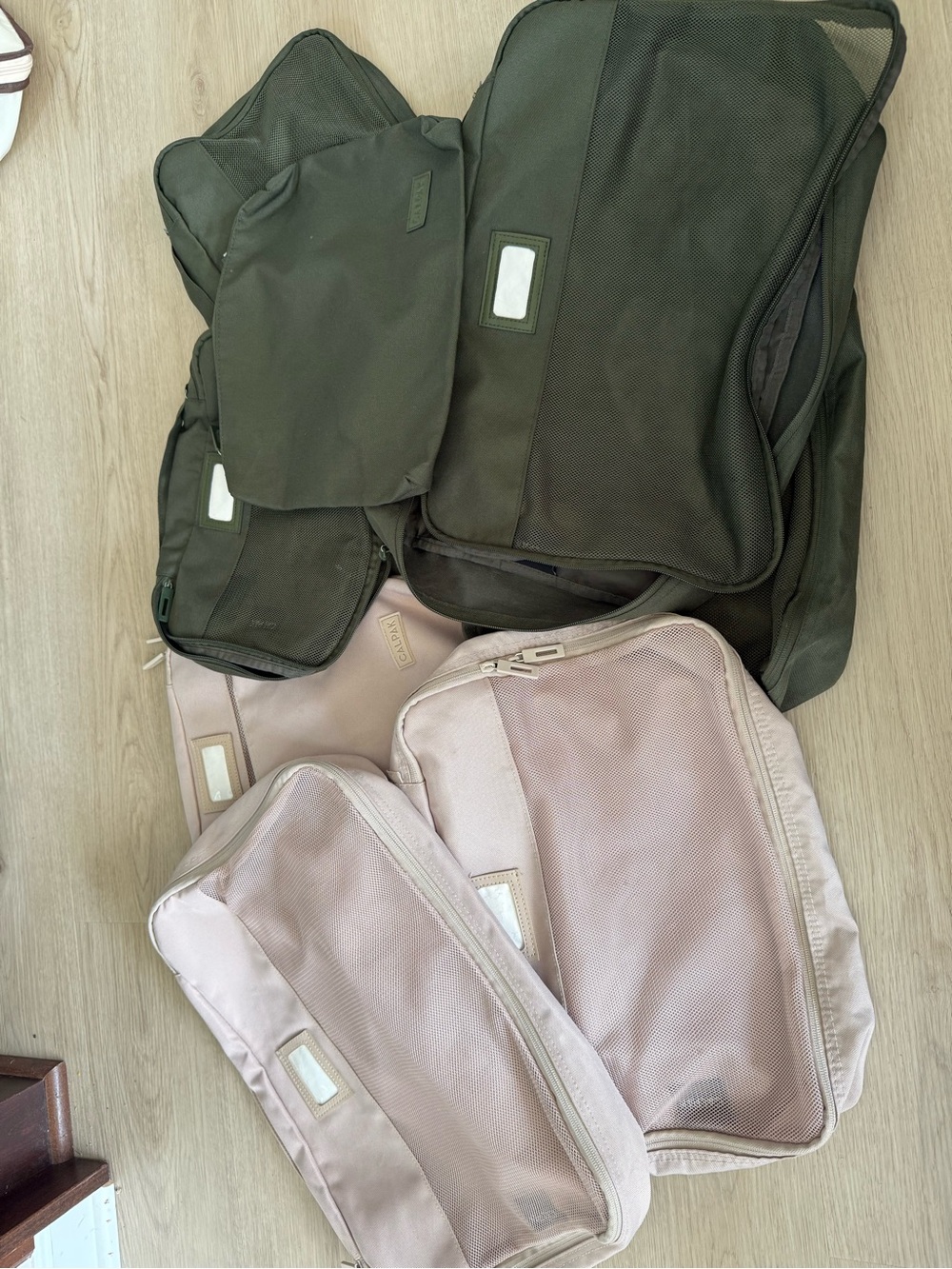 CALPAK Olive Green and Blush Packing Cubes Set of 10 total